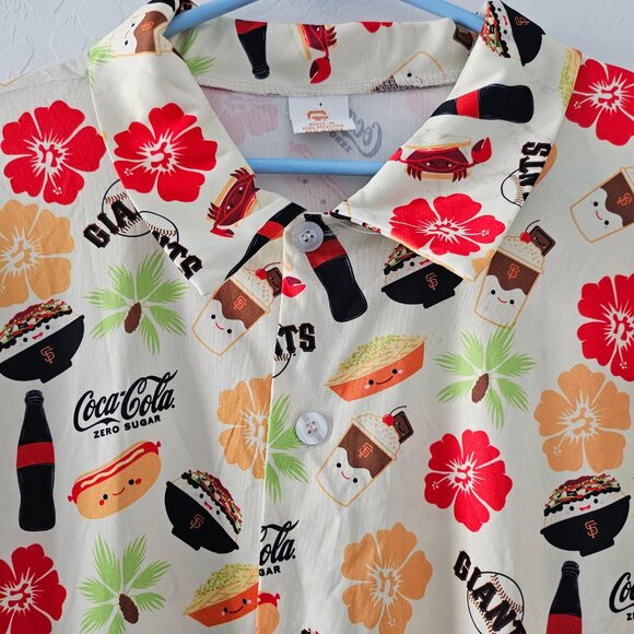 Men's SF Giants Coca Cola San Francisco Hawaiian Style Button Up Shirt Sz MED - Picture 6 of 7